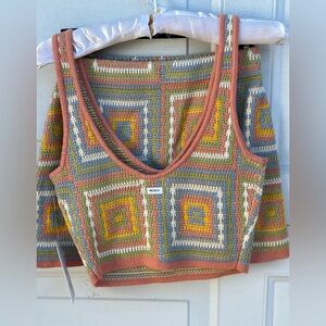 RVCA Multicolor Crocheted Mini Skirt and Tank Set - Rust, Yellow, Blue, Green